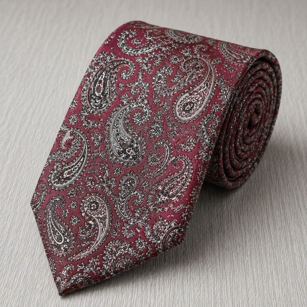 Oscar de la Renta Paisley Silk Tie Red Classic Designer Wide Necktie